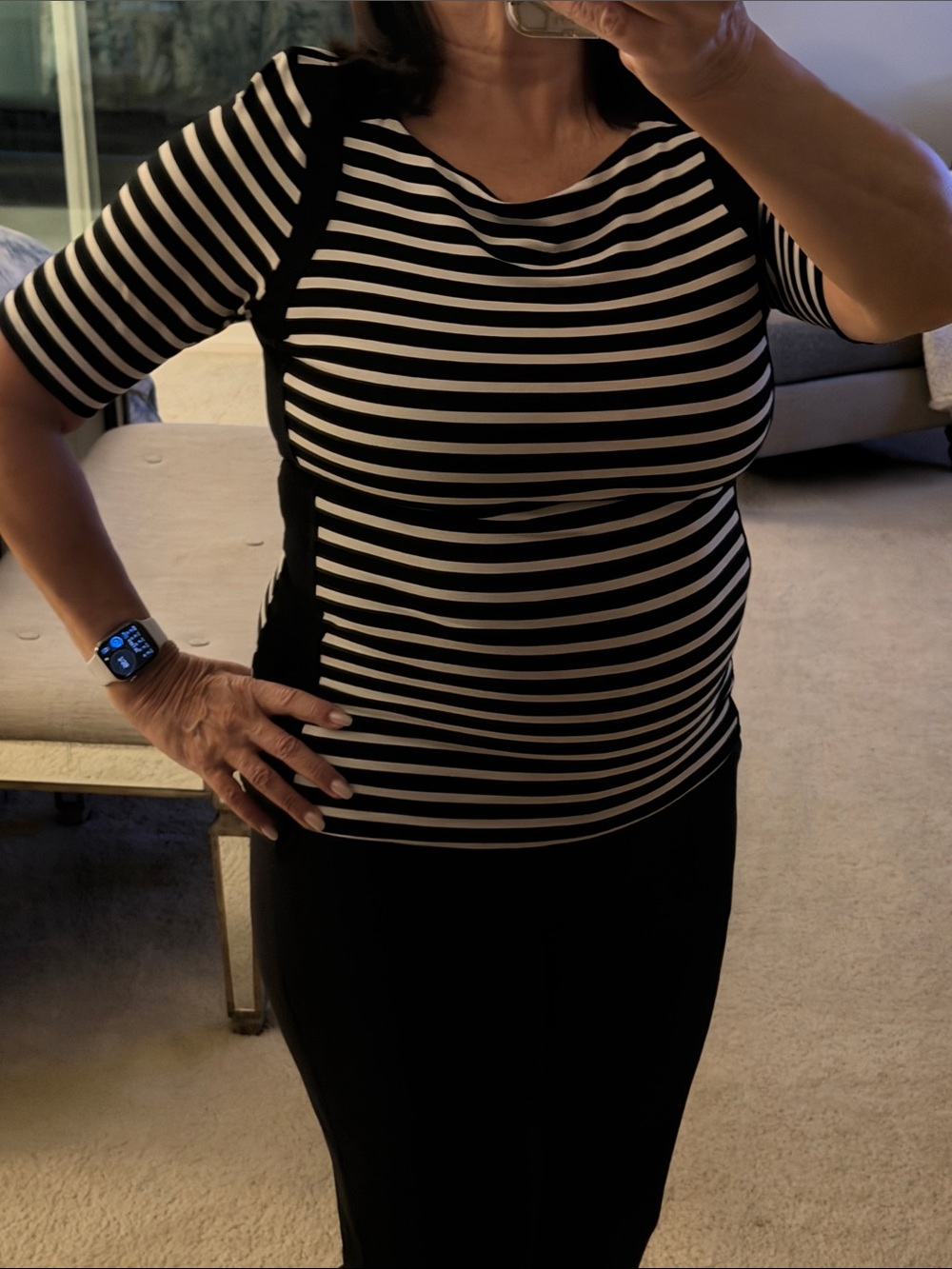 White House Black Market Black and White Striped Short Sleeve Top